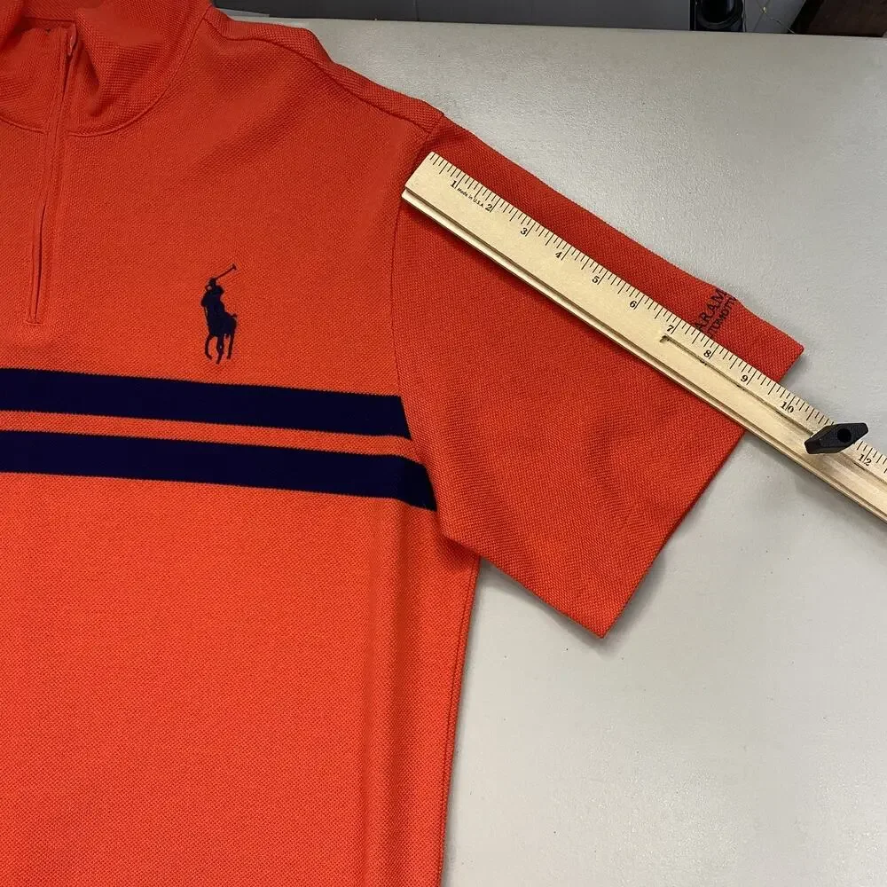Polo Ralph Lauren Polo Shirt Mens Large Big Pony Quarter Zip Stripe Rugby Orange